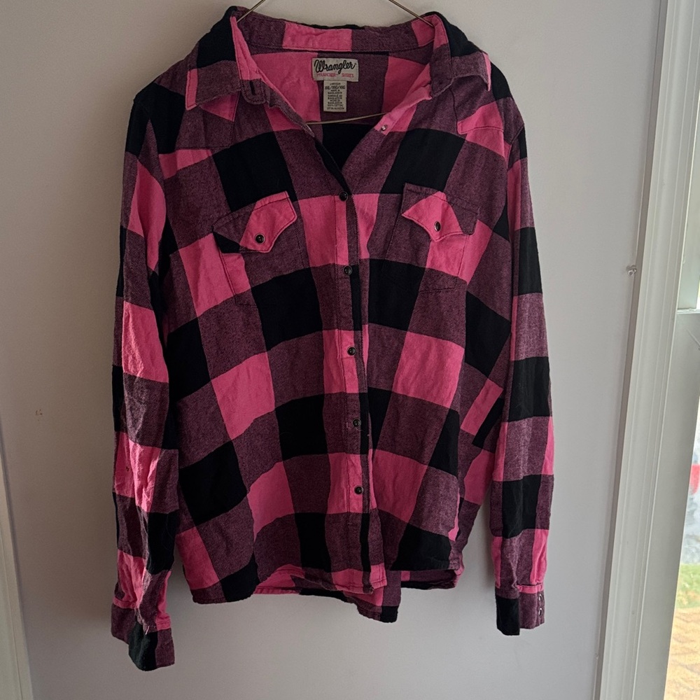 Wrangler Pink and Black Buffalo Plaid Button-Down Shirt